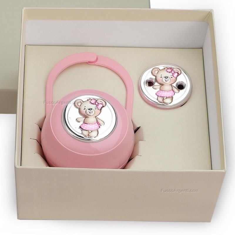 Rubber nipple set little friends thilia argenti cm 145x145 h 75 - pink  rubber nipple case and brooch with silver plate cm453320 babyhood rubber  nipple accessories special price