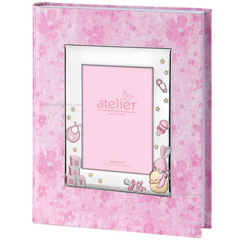 Album foto baby atelier cm 20x25 - rosa album foto cornice 9x13 argento  laminato ae3204/20r album bimbo offerta Fusco Argenti Gioielli