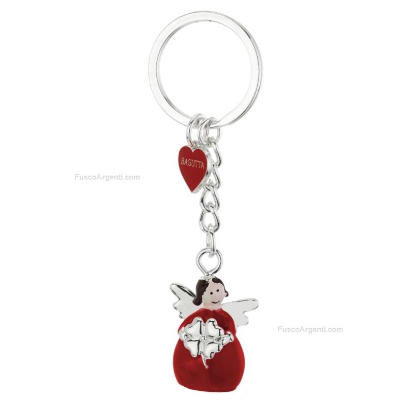 Portachiavi angelo bagutta quadrifoglio - rosso portachiavi acciaio silver  plated angelo ba2188/2ro portachiavi bomboniere offerta Fusco Argenti  Gioielli