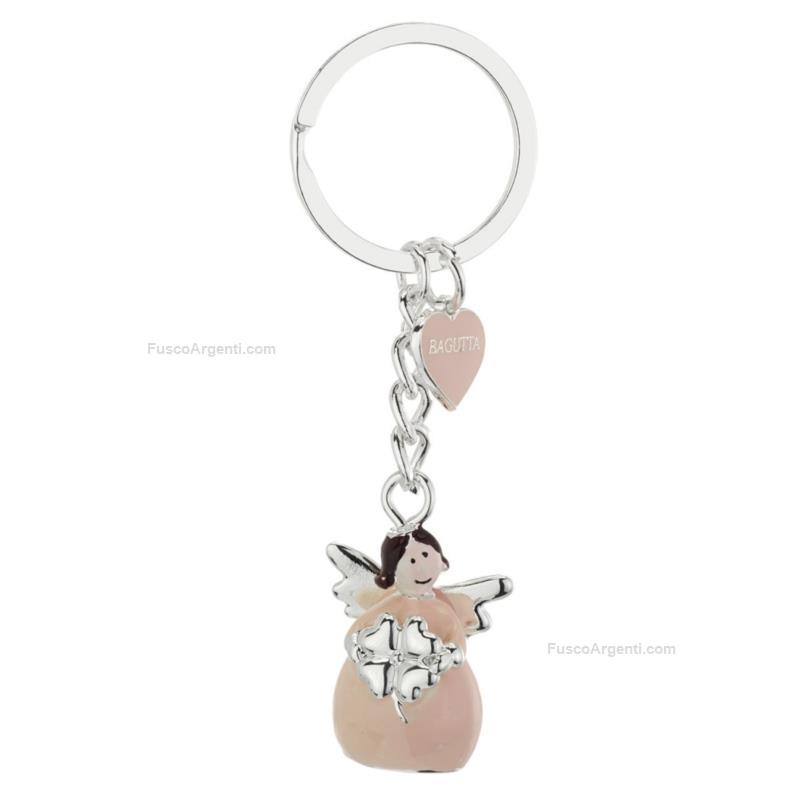 Portachiavi angelo bagutta quadrifoglio - rosa portachiavi acciaio silver  plated angelo ba2188/2rs portachiavi bomboniere offerta Fusco Argenti  Gioielli