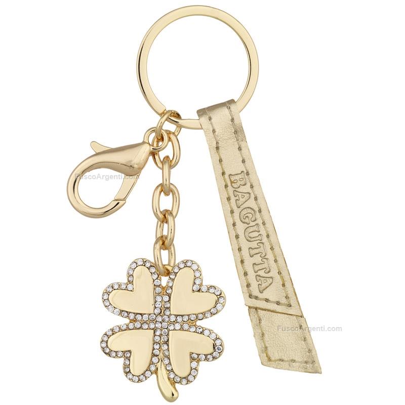 bagutta four leaf clover keychain white stones