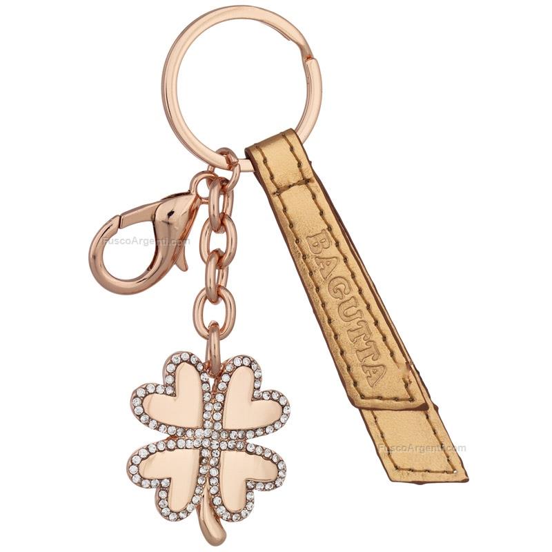 bagutta four leaf clover keychain white stones