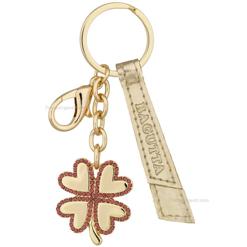 bagutta four leaf clover keychain white red stones