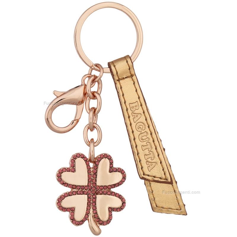 bagutta four leaf clover keychain white red stones