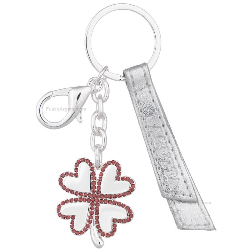 bagutta four leaf clover keychain white red stones